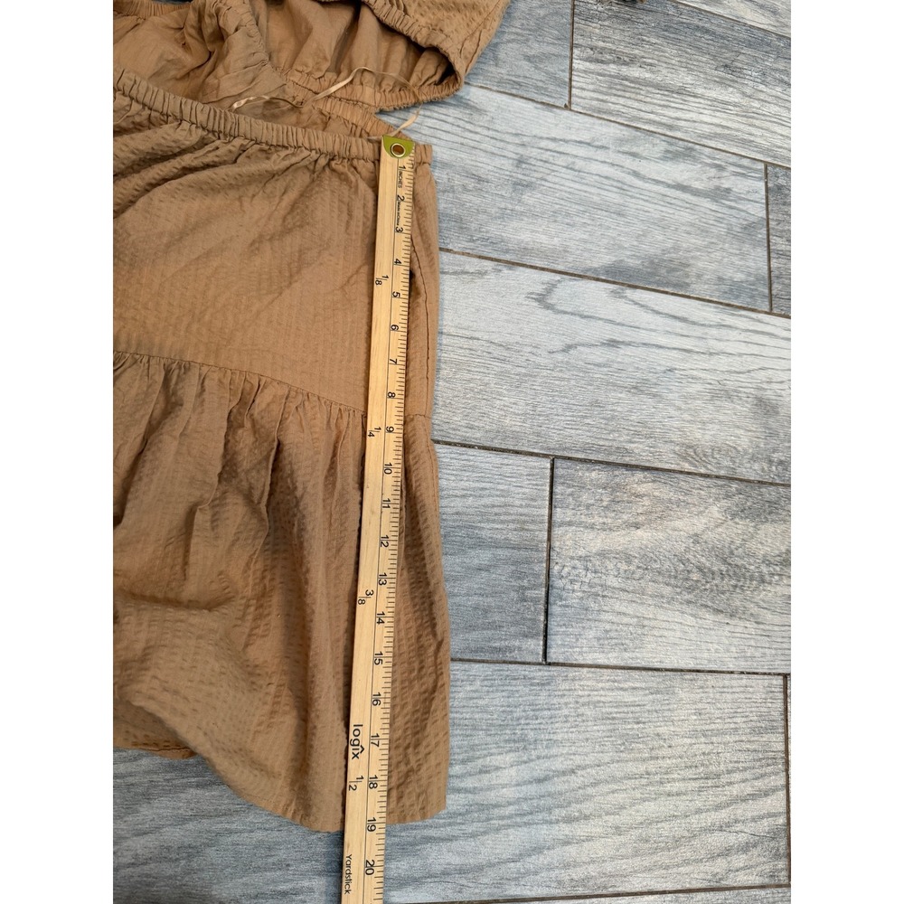 Madewell Seersucker Mini Dress Medium NWT Tan Puff Sleeve Cut Out NF870 - Picture 7 of 16